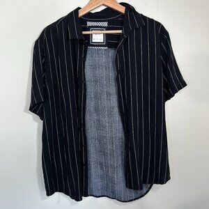 Denim & Flower Ricky Singh - button up shirt - short sleeve -Large - Black white